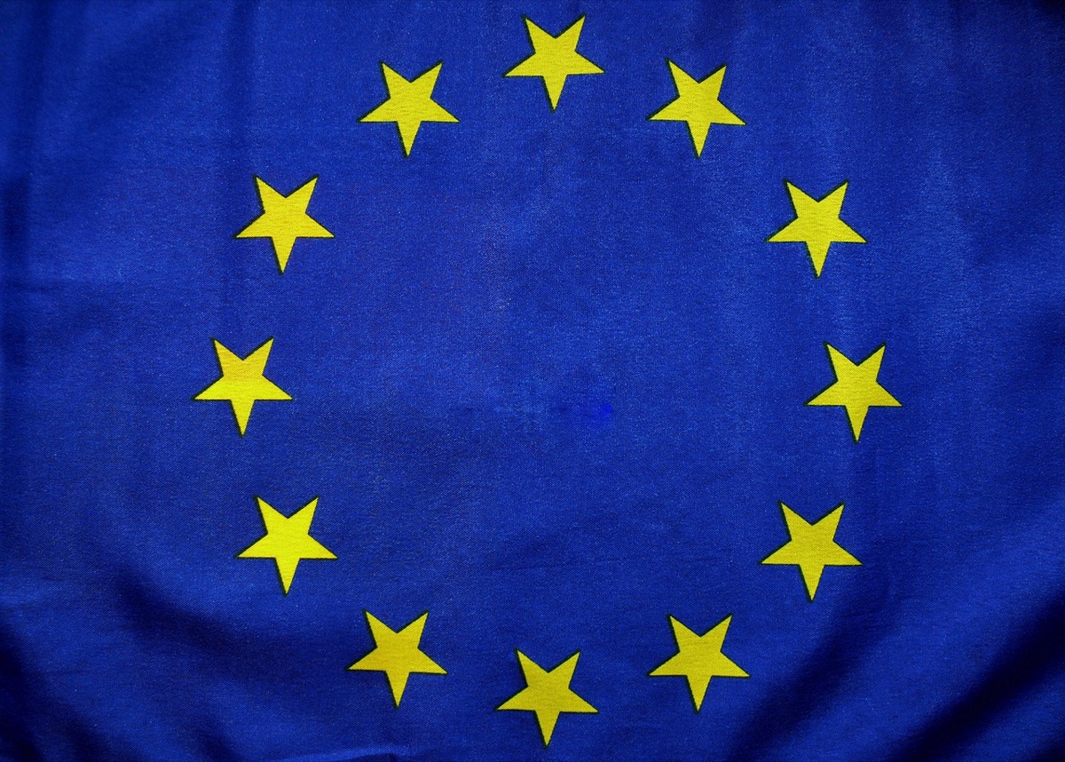 Detalhe microscopicamente renderizado da bandeira da UE
